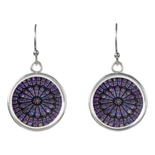 Notre Dame Paris Cathedral Stained Glass Window Earrings (Front)