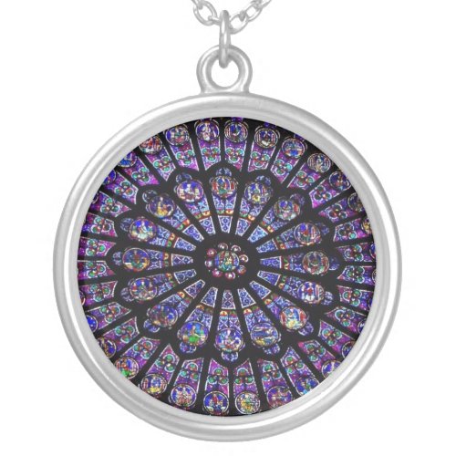 Notre Dame Paris Cathedral Stained Glass Window Silver Plated Necklace