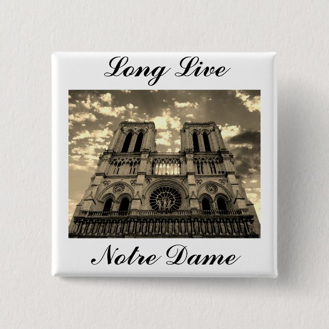 Notre Dame Paris France Cathedral Long Live Button (Front)