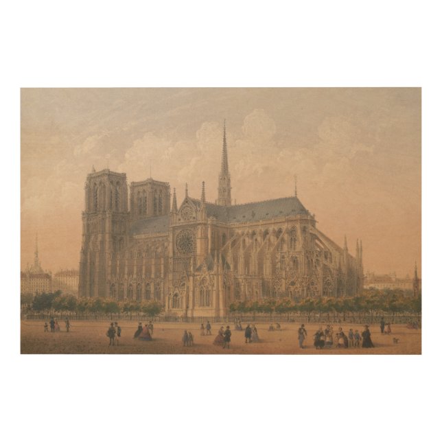 Notre Dame, Paris Lithograph by Charles Rivière Wood Wall Art (Front)