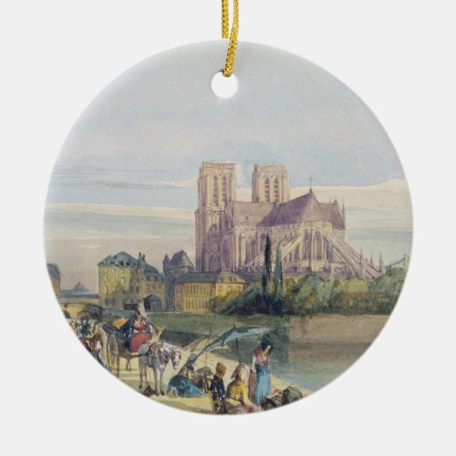 Notre Dame, Paris (w/c on paper) Ceramic Ornament (Front)