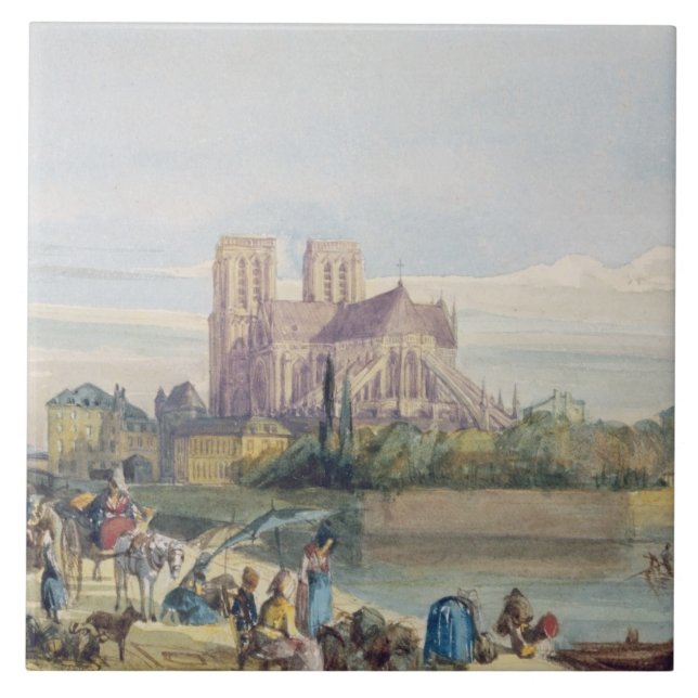 Notre Dame, Paris (w/c on paper) Ceramic Tile (Front)
