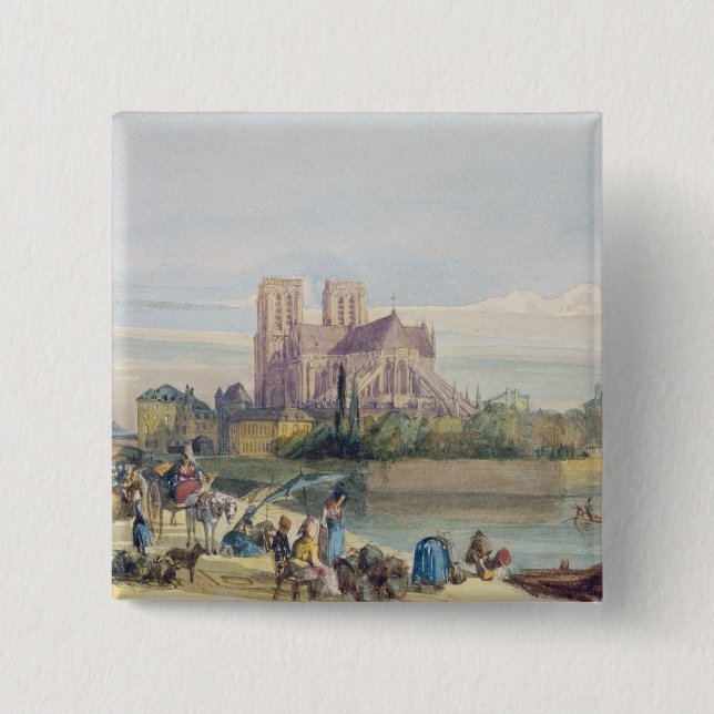 Notre Dame, Paris (w/c on paper) Pinback Button (Front)