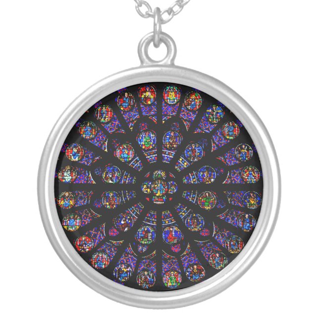 Notre Dame South Rose Window Silver Plated Necklace (Front)