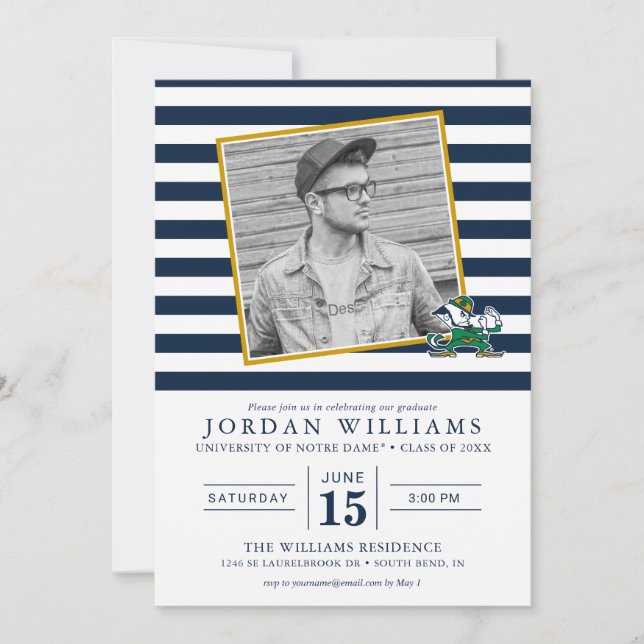 Notre Dame Striped Graduation Announcement (Front)