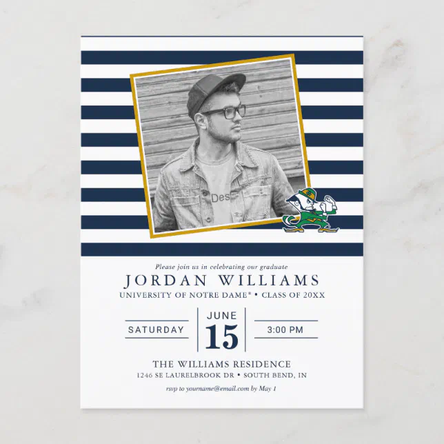 Notre Dame Striped Graduation Announcement Zazzle