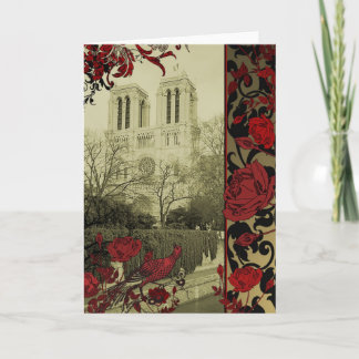Notre Dame with Vintage Roses Greeting Card