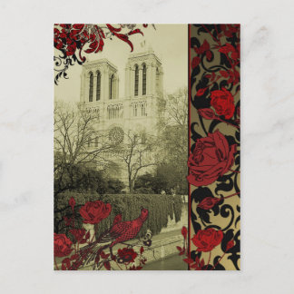 Notre Dame with Vintage Roses Postcard