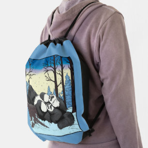 Notta Bear Cozy Winter Nap Newfoundland Puppy Drawstring Bag