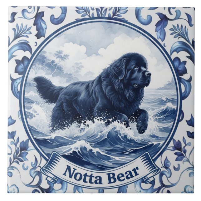 Notta Bear Delft Blue Newfoundland Ceramic Tile (Front)
