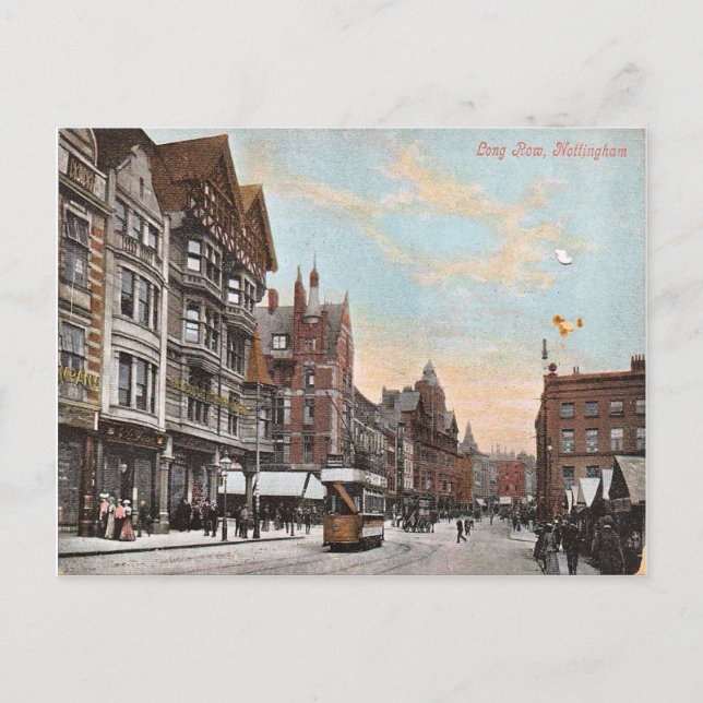 Nottingham, Long row with early trams, 1900 Postcard (Front)
