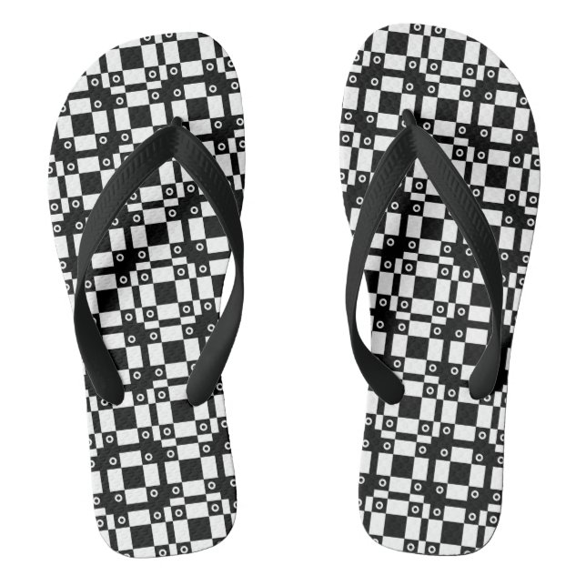 Noughts And Squares Black White Flip Flops (Footbed)