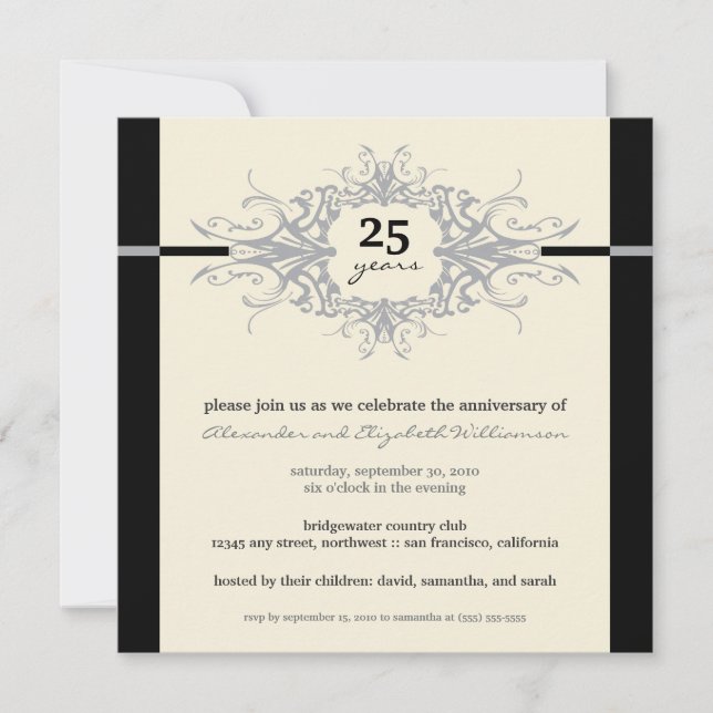 Nouveau Anniversary Party Invitation (silver) (Front)