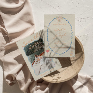 Nouveau Art Hand Drawn Destination Photo Wedding Save The Date
