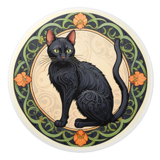 Nouveau Black Cat Ceramic Knob