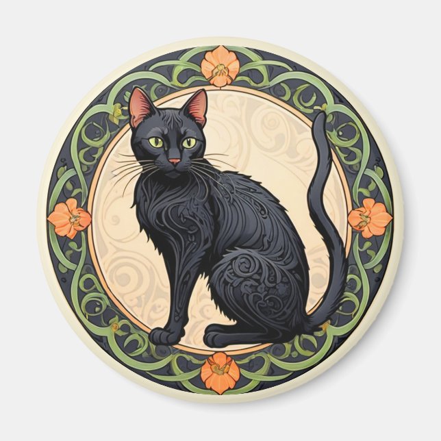 Nouveau Black Cat Magnet (Front)