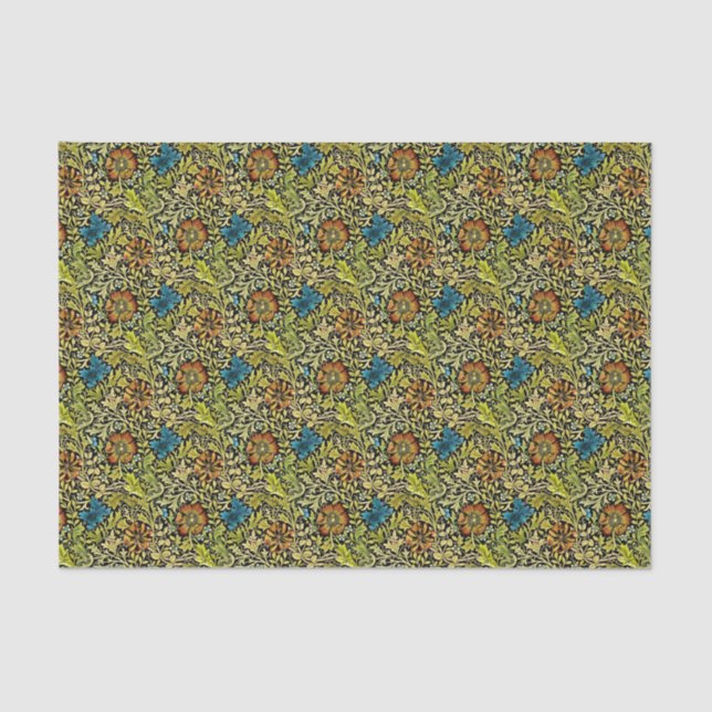 Nouveau Blue and Orange Flowers on Vine Tissue Paper (Front)