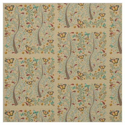 Nouveau Butterflies and Orange Trees Fabric