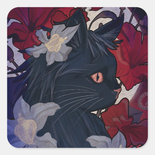 Nouveau Cat in Moonlight Square Sticker (Front)