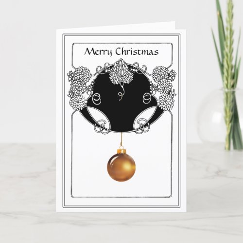 Nouveau Christmas Ornamental in Gold and Black Holiday Card