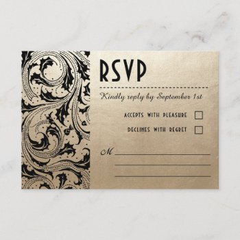 Nouveau Dream Wedding Rsvp Cards - Gold & Black by Anything_Goes at Zazzle