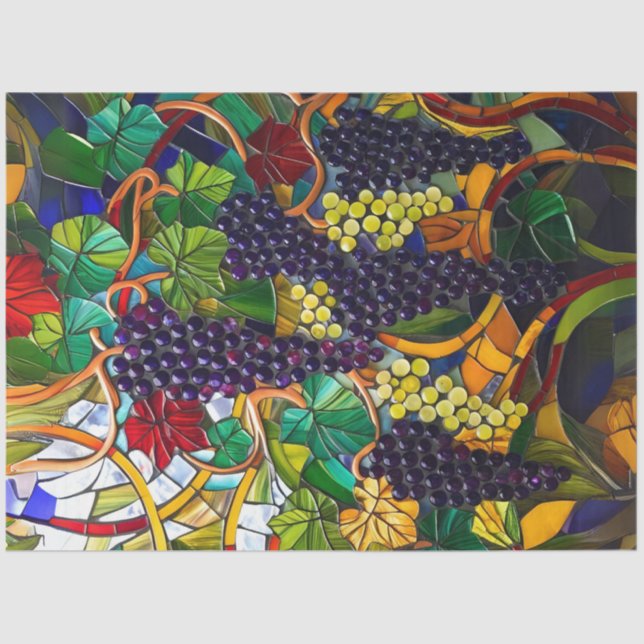 Nouveau Faux Stained Glass Grapes Decoupage Paper (Front)