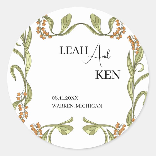 Nouveau Flower Wedding Classic Round Sticker (Front)
