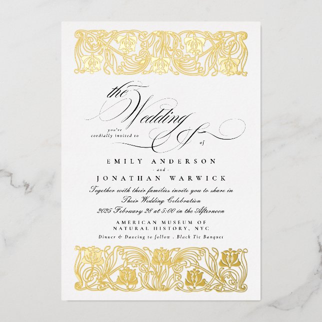 Nouveau Formal Calligraphy Elegant Classic Gold  Foil Invitation (Front)