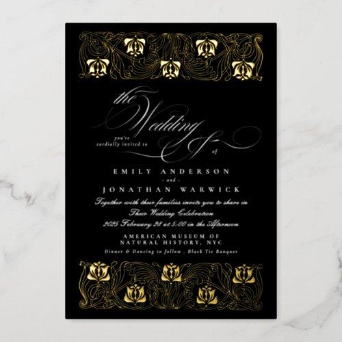 Nouveau Formal Calligraphy Elegant Classic Gold  Foil Invitation