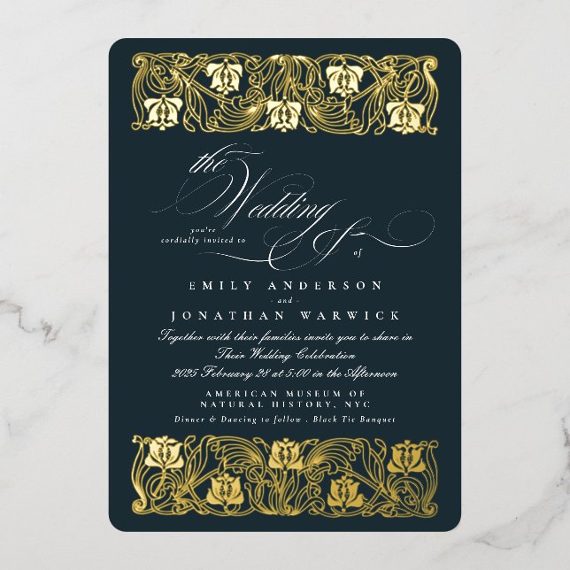 Nouveau Formal Calligraphy Elegant Classic Gold  Foil Invitation (Front)