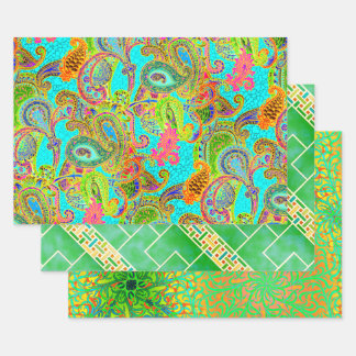 Nouveau Paisley Aqua Sampler Wrapping Paper Sheets