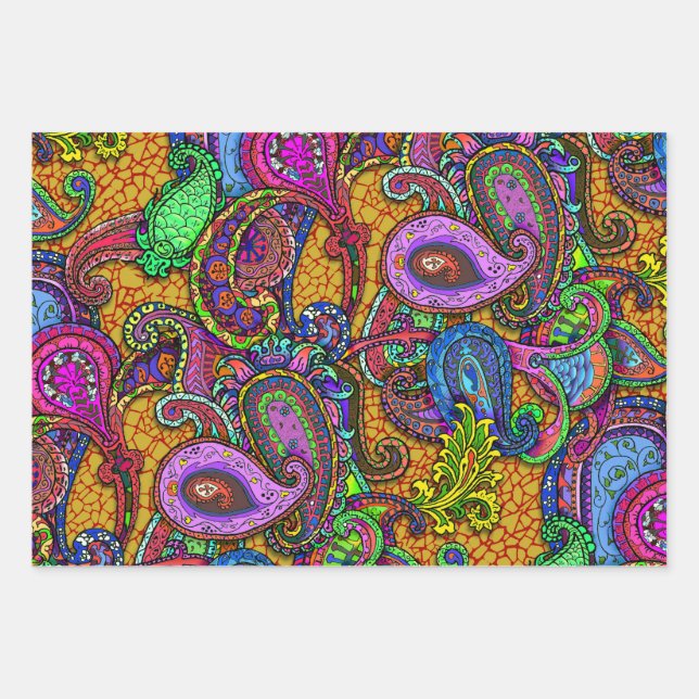 Nouveau Paisley Floral Sampler Guitar Set Wrapping Paper Sheets (Front)
