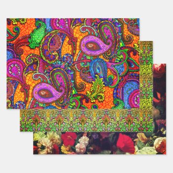Nouveau Paisley Floral Sampler Wrapping Paper Sheets by RafiMetzDesign at Zazzle