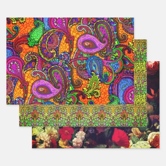 Nouveau Paisley Floral Sampler Wrapping Paper Sheets (Set)