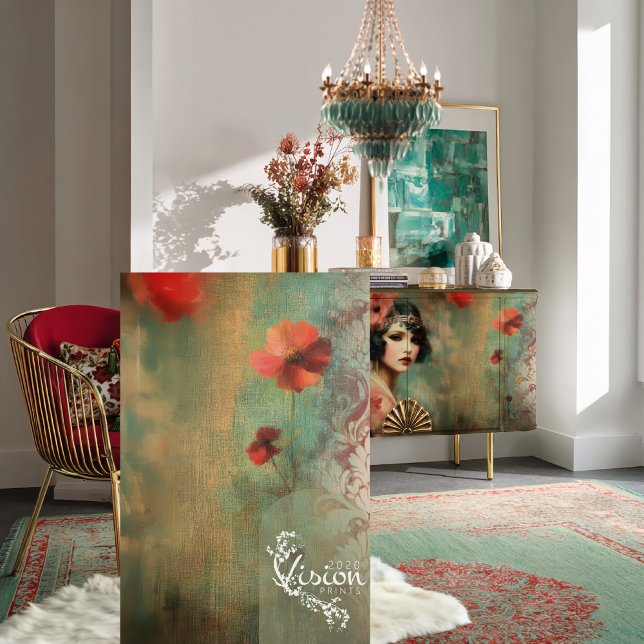 Nouveau Patterns, Faded Floral, Red & Green Tissue Paper (Nouveau Impressions, Faded Patterns & Floral Patina, Decoupage Tissue Paper.)