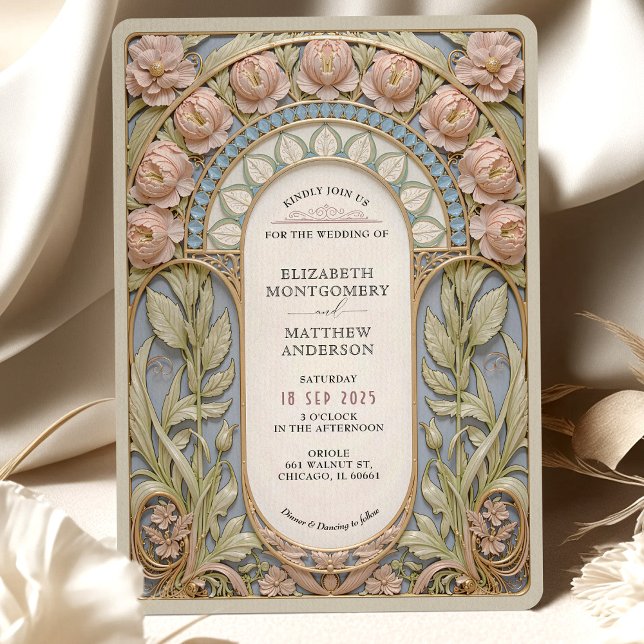 Nouveau Pink & Blue Wedding Invitation (Creator Uploaded)