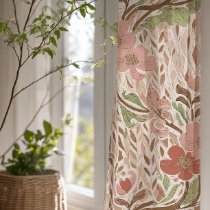 Nouveau Pink Floral and Leaf Motif Sheer Curtains