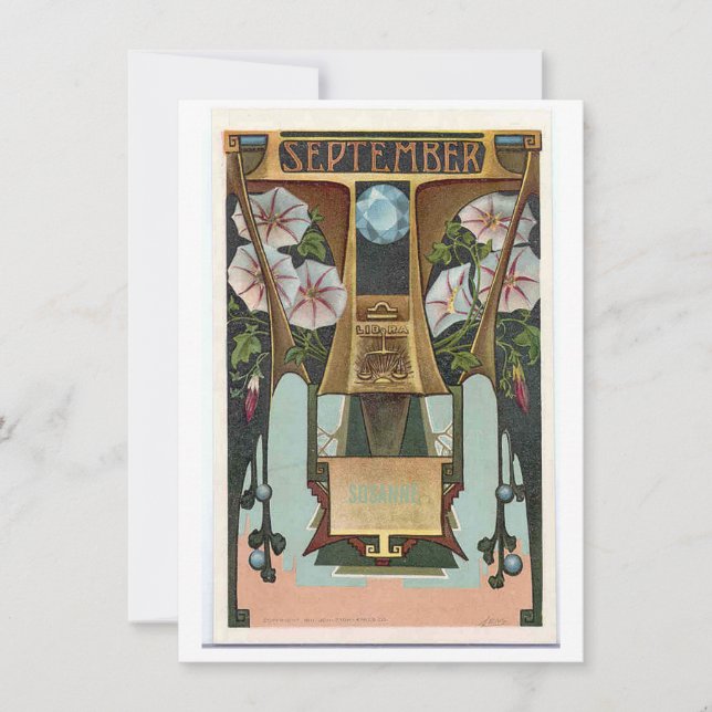 Nouveau September Libra zodiac birthday Invitation (Front)