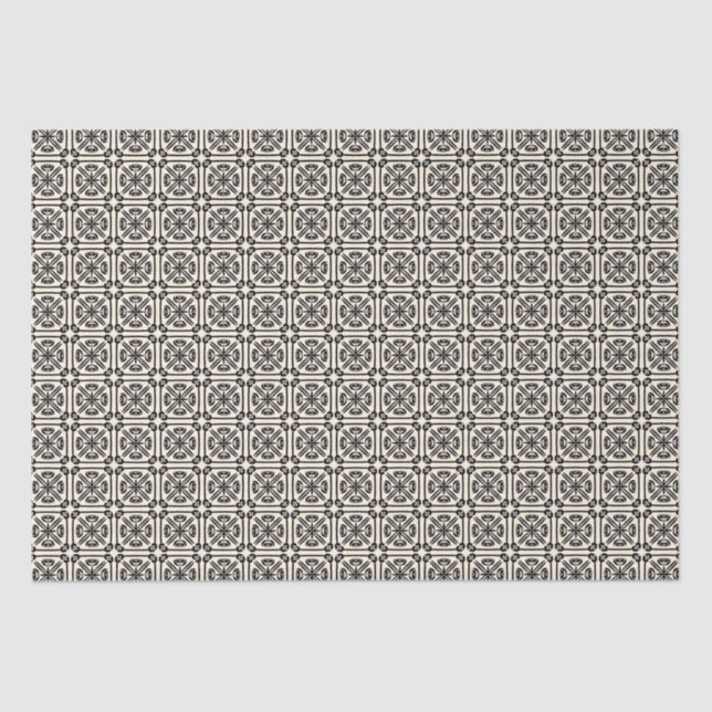 Nouveau Spanish Tile Pattern Black and Cream Tissue Paper (Front)