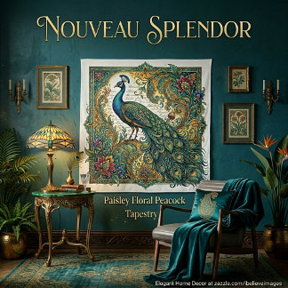 Nouveau splendor vintage paisley floral peacock tapestry