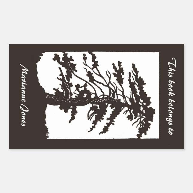 Nouveau Tree Silhouette Bookplate Sticker (Front)