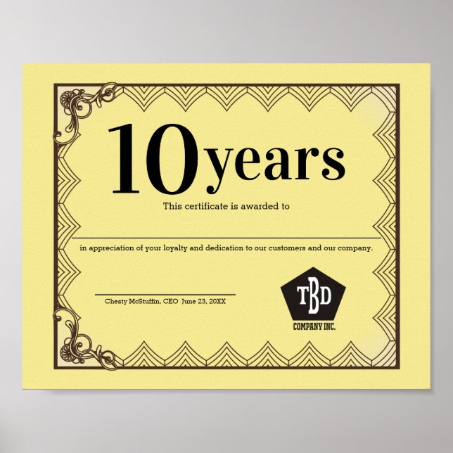 Nouveau universal employee anniversary certificate poster (Front)