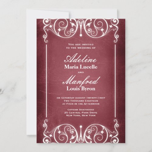 Nouveau Victorian: Burgundy &amp; White Wedding Personalized Invite