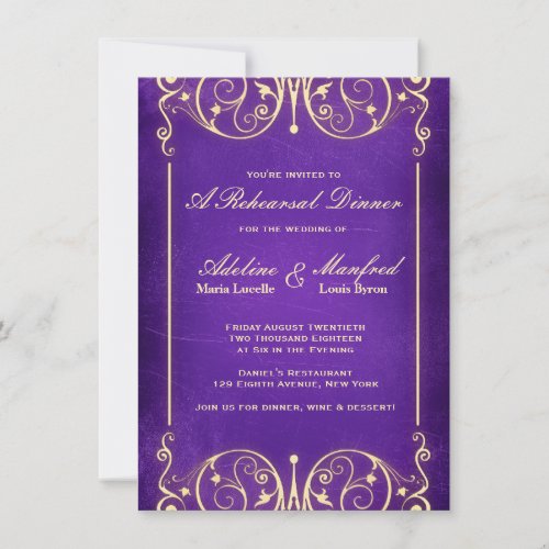 Nouveau Victorian Gold Aubergine Rehearsal Dinner Custom Announcement