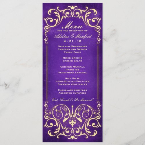 Nouveau Victorian: Gold &amp; Aubergine Wedding Menu