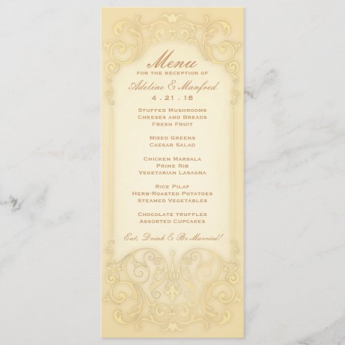 Nouveau Victorian: Pale Gold Fancy Wedding Menu