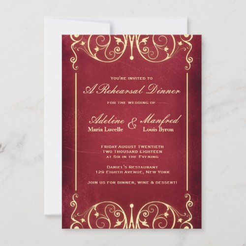 Nouveau Victorian: Red &amp; Gold Rehearsal Dinner Announcements