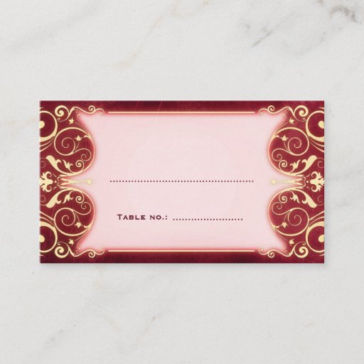 Customizable Nouveau Victorian: Red &amp; Gold Table Escort Card Business Card Templates