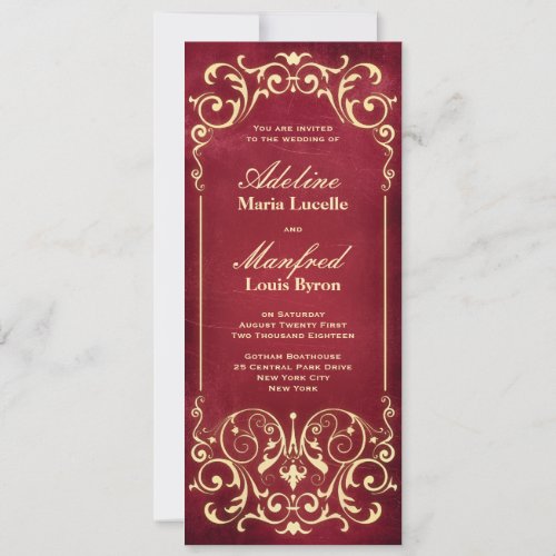 Nouveau Victorian: Red &amp; Gold Wedding Custom Invite