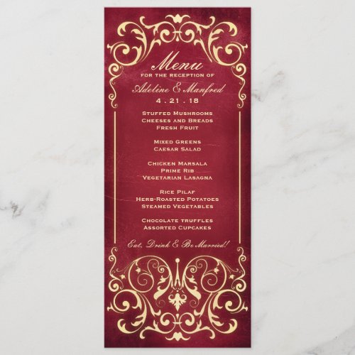 Nouveau Victorian: Red &amp; Gold Wedding Menu